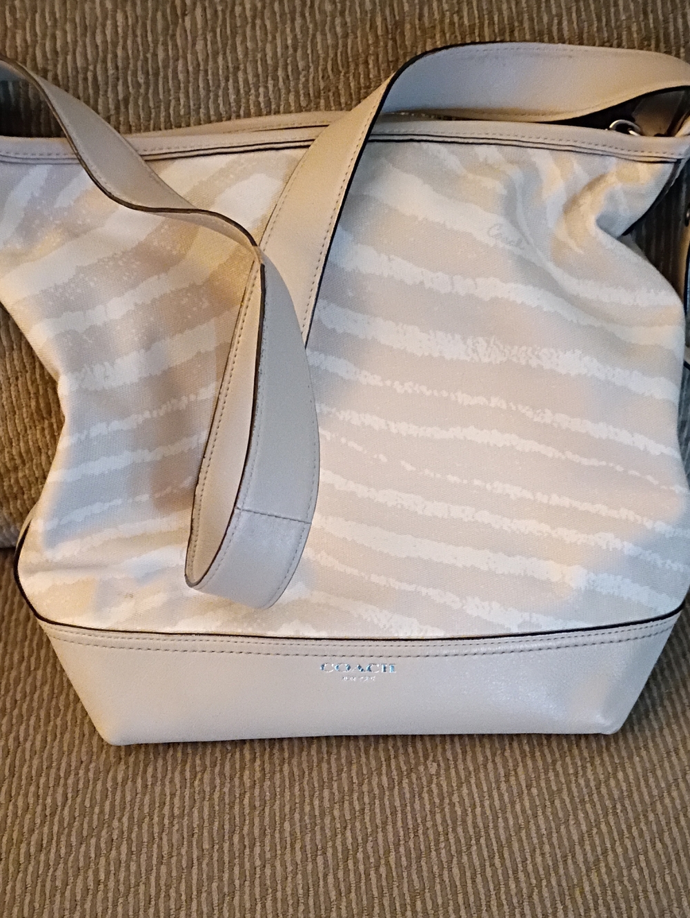 Coach 23410 Cream and White Striped Canvas Tote